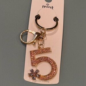 BAG CHARM Mint Pink and Gold “5” Key Chain
